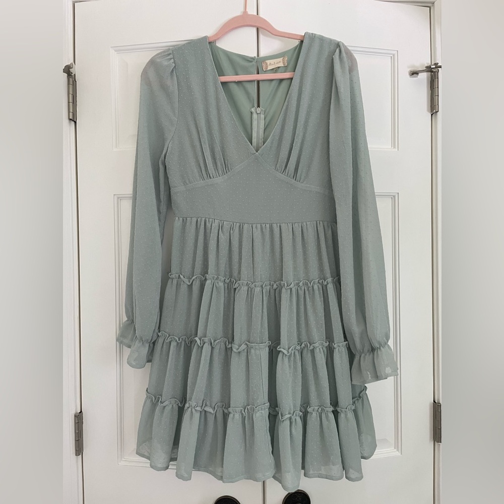 Altar'd state fit and flare sea foam, mint dress, flowy long sleeves